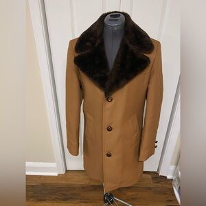 Vintage Men's Brown Fur Collar Coat